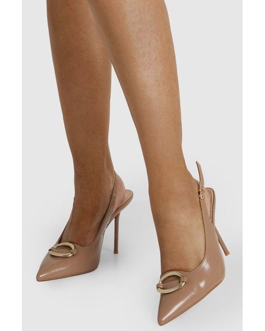 Boohoo Natural Hardware Detail Slingback High Stiletto Court Heels