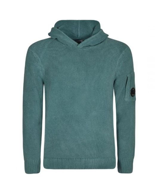 C P Company Green Chenille Shaded Spruce Cotton Pullover Hoodie for men