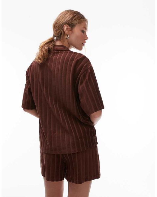 TOPSHOP Brown Towelling Boxy Shirt Co-Ord