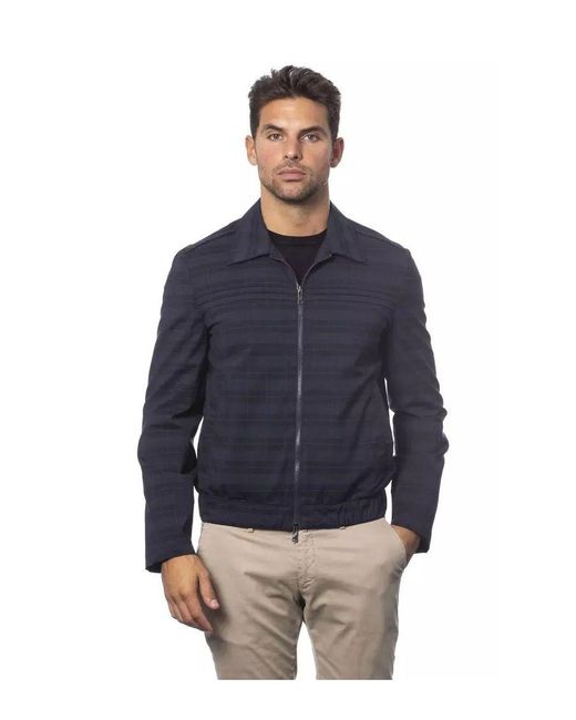 Verri Blue Leather Bomber Jacket With Ribbed Detailing Wool for men
