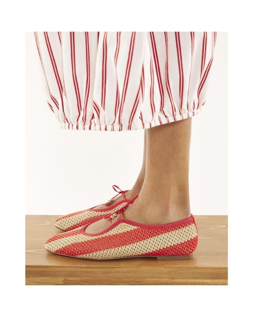 River Island Red Raffia Striped Mary Jane Shoes Textile