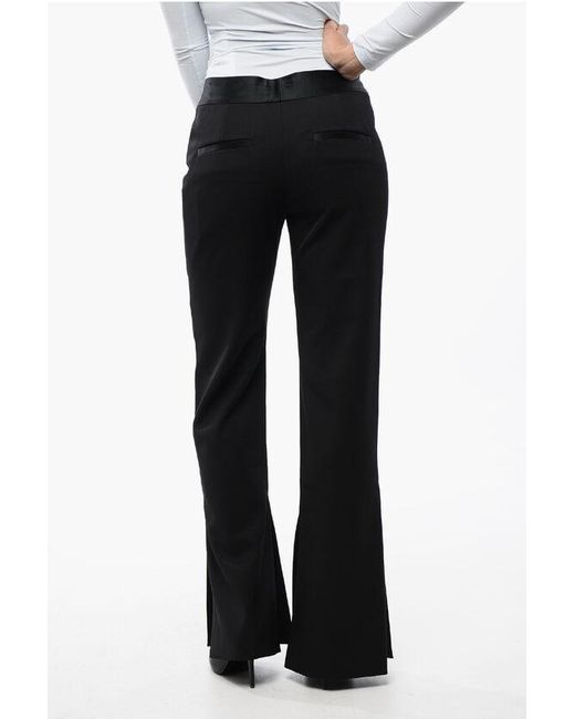 Off-White c/o Virgil Abloh Black Virgin Wool Pants With Satin Trims And Ankle Slit