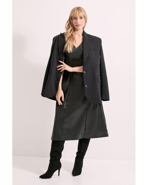 PRINCIPLES Black V Neck Fit & Flare Pu Midi Dress