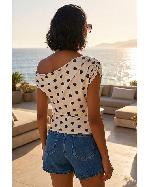 D.u.s.k White Polka Dot Drape Side Top