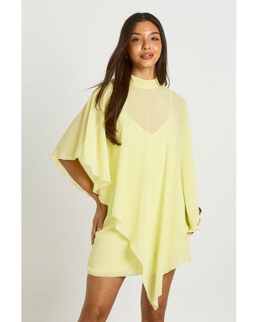 Boohoo Yellow Floaty Cape Detail Mini Dress