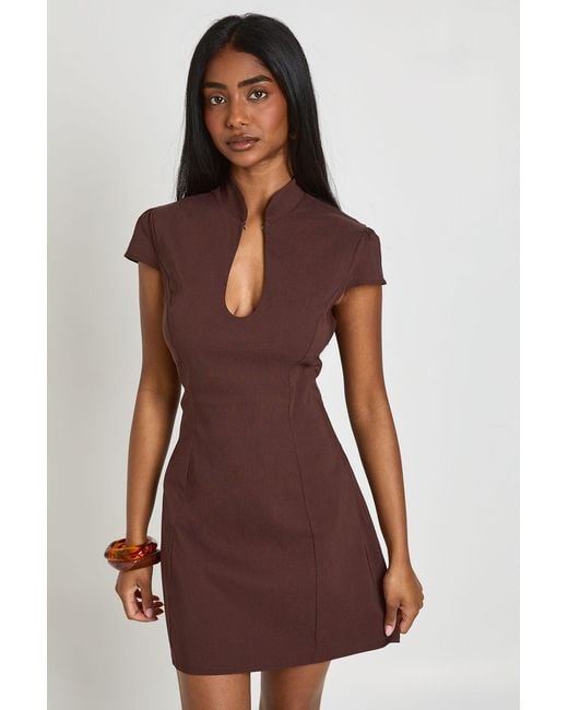 Boohoo Purple Bengaline Keyhole High Neck Mini Dress