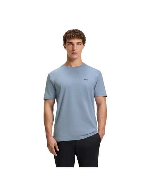 Boss Blue Ribbed Collar Crew Neck Short Sleeve Polo Shirt for men