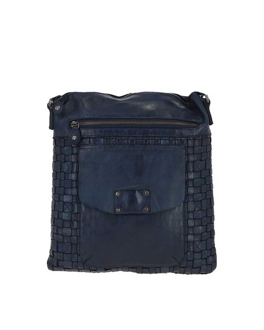 Ashwood Leather Blue 'Estasi' Woven Classic Large Vintage Crossbody Bag