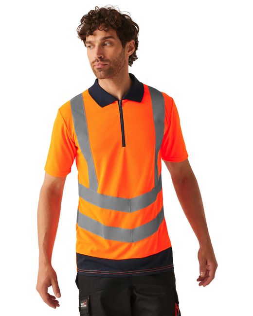 Regatta Orange Adults Hi Vis Pro Short Sleeve Polo for men
