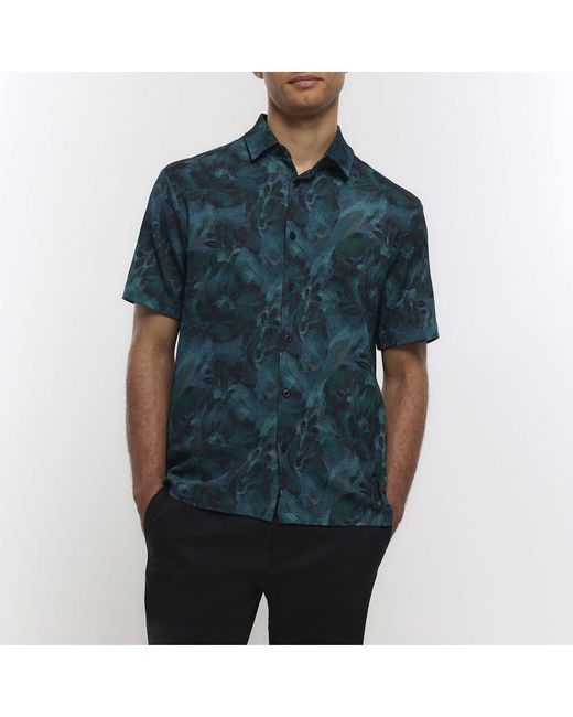 River Island Shirt Blue Regular Fit Floral Print for men