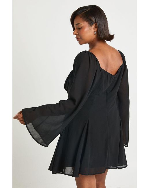 Boohoo Black Plus Chiffon Godet Skater