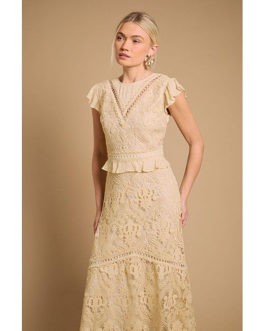 Oasis Natural Dobby Lace Detail Midaxi Dress