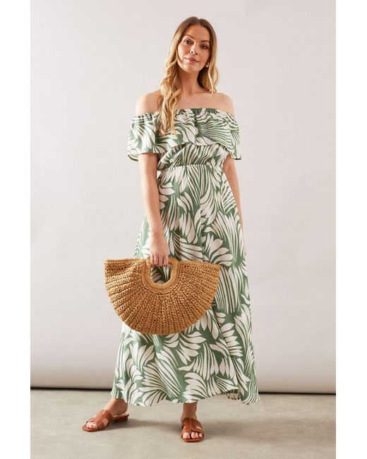 Wallis Green Abstract Print Bardot Midaxi Dress