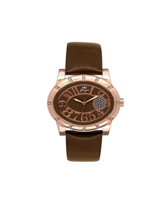 Yonger & Bresson Brown And Bresson Leather Band With Rose Bezel And Numerals Watch
