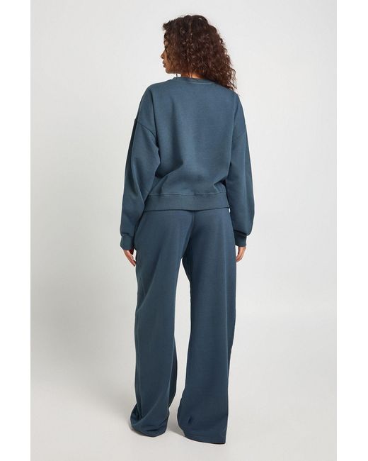 Boohoo Blue Washed Ribbed Detail Straight Leg Tracksuit