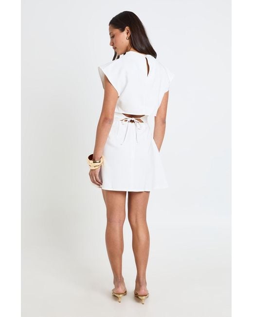 Boohoo White Ruched High Neck Cap Sleeve Shift Dress