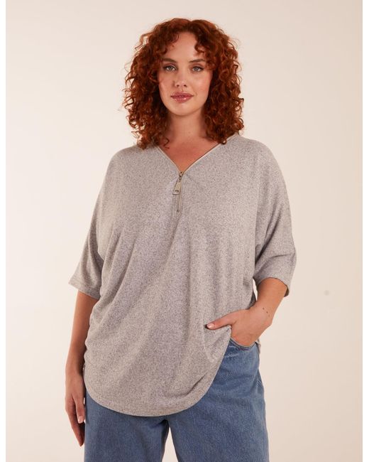 Blue Vanilla Gray Curve Zip Front Top