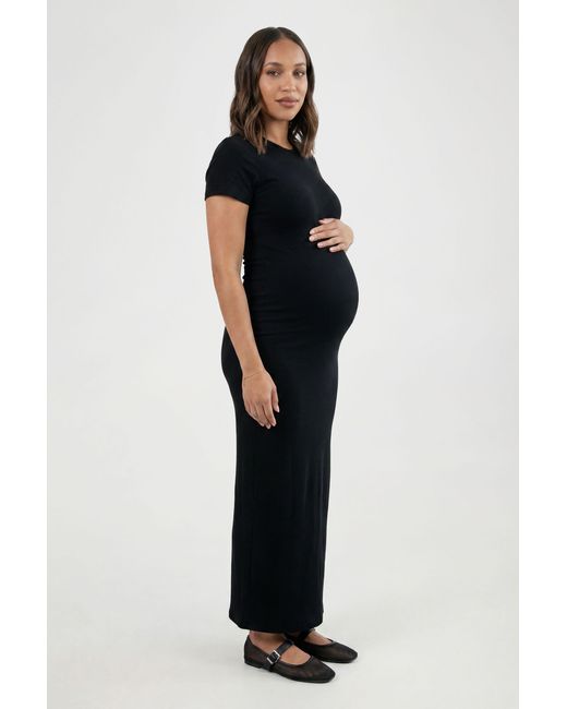Boohoo Black Maternity Rib Short Sleeve Maxi Dress