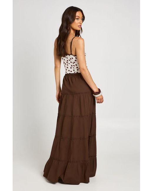 Boohoo Brown Tall Tiered Cotton Poplin Maxi Skirt