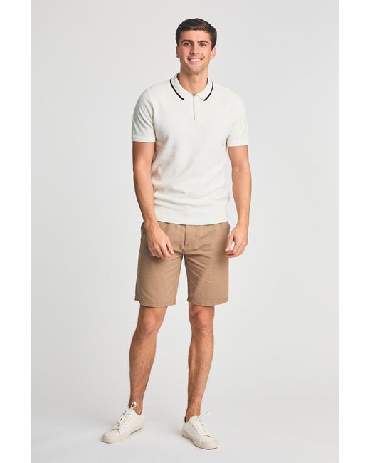 Kensington Eastside White Cotton Short Sleeve Zip Neck Polo Shirt for men
