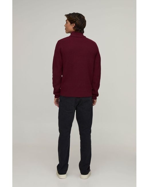 BoohooMAN Red Regular Fit Roll Neck Ribbed Knitted Jumper for men