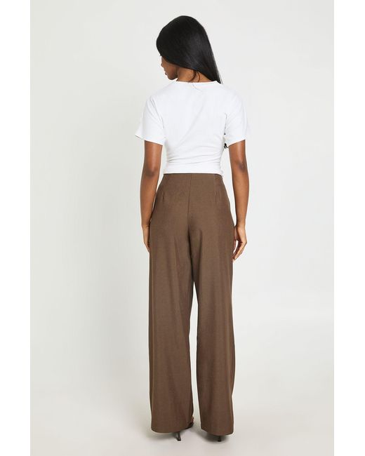 Boohoo White Concealed Waistband Wide Leg Tailored Trousers