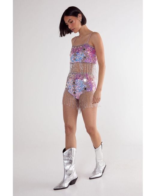 Nasty Gal Pink Star Sequin Tassel Bralet