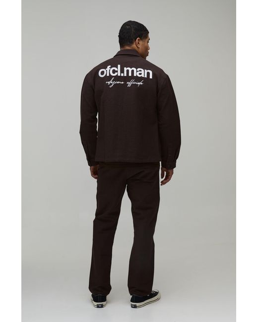 BoohooMAN Black Textured Twill Regular Zip Up Overshirt & Straight Trouser Set for men