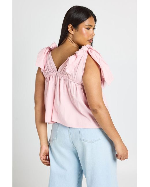 Boohoo Red Plus Tie Shoulder Smock Top