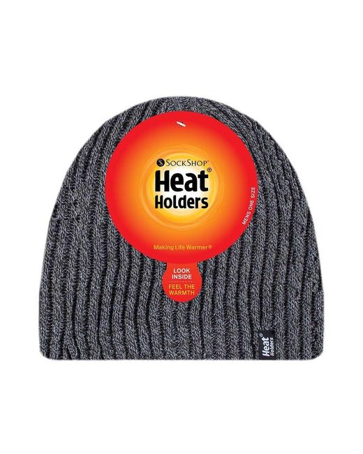 Heat Holders Gray Fleece Lined Thermal Winter Knitted Beanie Hat for men