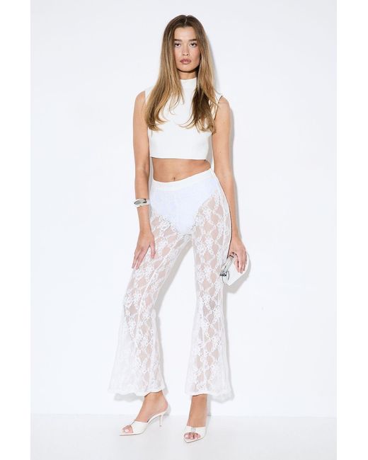 MissPap White Premium Corded Lace Flare Trousers