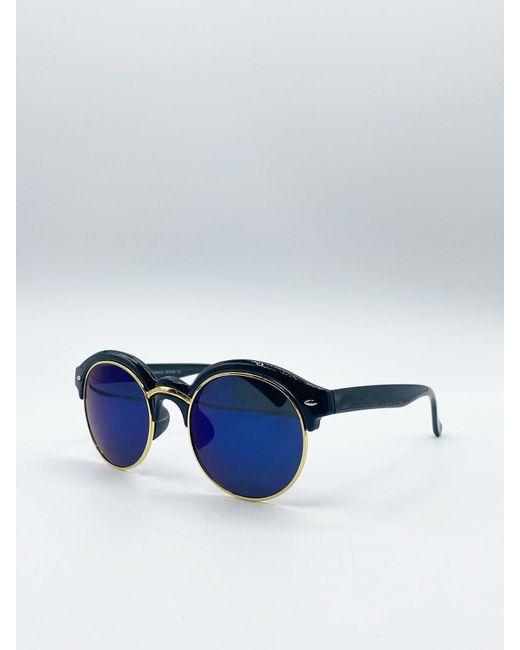 SVNX Blue Round Sunglasses With Revo Lenses And Detail