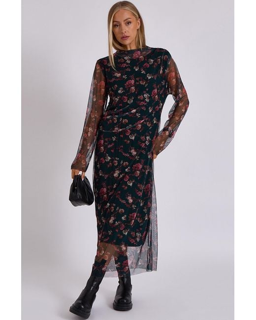 Gini London Blue Print Mesh Midi Dress