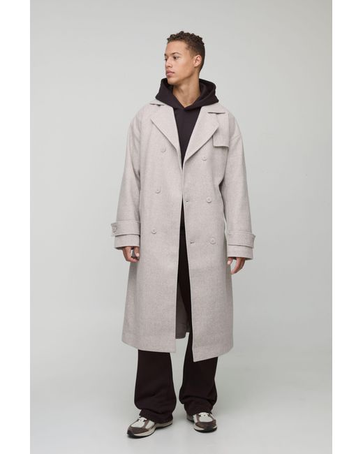 BoohooMAN Natural Tall Oversized Double Breasted Trench Overcoat for men