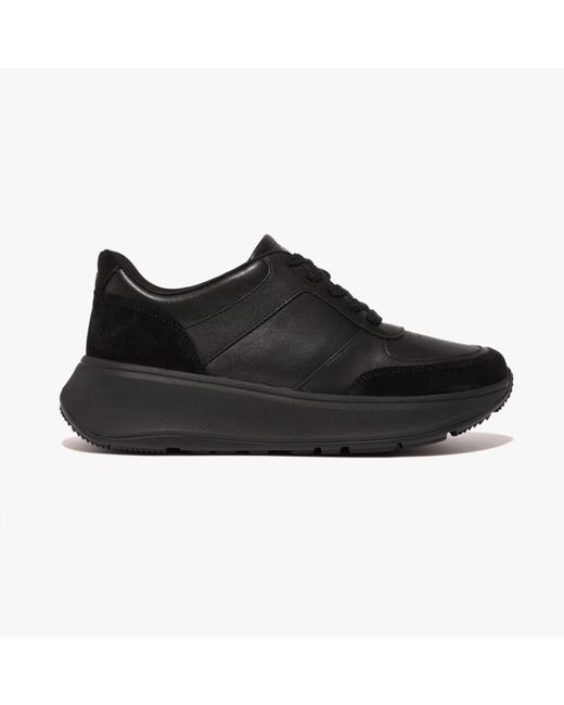 Fitflop Black F-Mode Leather/Suede Flatform Trainers All