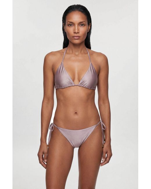 Karen Millen Gray Metallic Bikini Top With Bead Detail