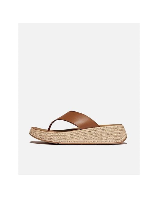 Fitflop F-Mode Espadrille Leer Flatform T/Post Sandalen in het White