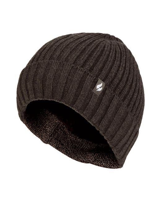 Heat Holders Brown 3.6 Tog Fleece Lined Thermal Turn Over Cuff Winter Beanie Hat for men