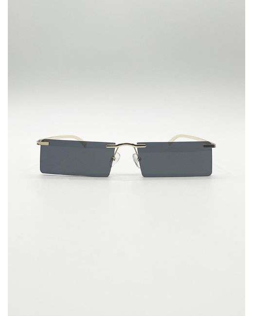 SVNX Blue Frameless Rectangle Sunglasses