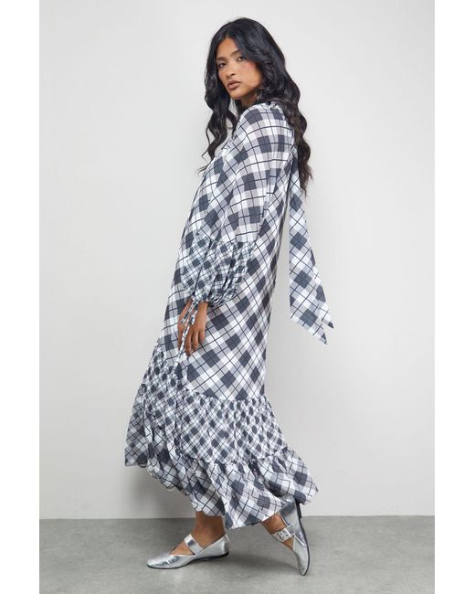 Warehouse White Tony Chiffon High Neck Tier Smock Midi Dress