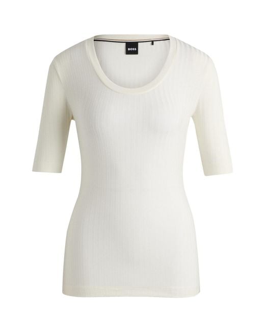 Boss Gray Scoop Neck Three-Quarter Sleeve T-Shirt