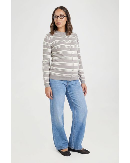 Boohoo Blue Maternity Super Soft Stripe Crew Neck Knitted Cardigan