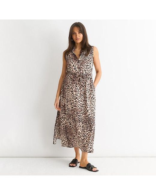 Gini London Brown Hemdkleid Mit Tiermuster Und Taschendetail