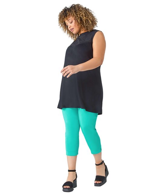 Roman Curve Blue Cropped Elastic Waist Stretch Trouser
