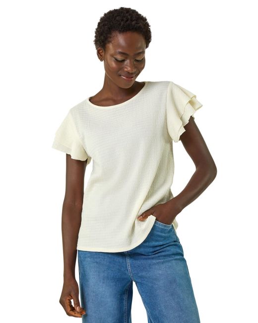 Roman White Textured Frill Sleeve T-Shirt