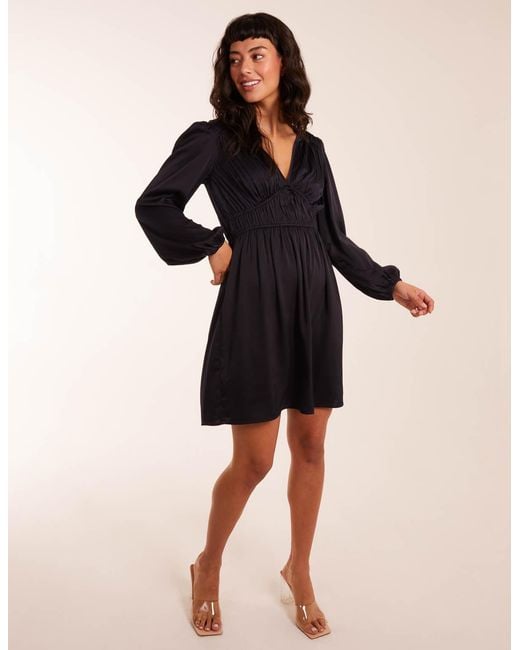Blue Vanilla Black Long Sleeve V Neck Mini Dress