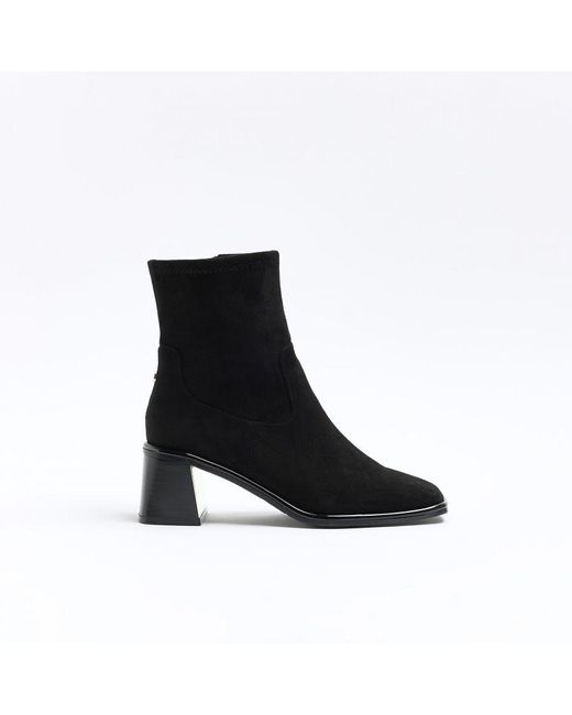 River Island Ankle Boots Black Block Heeled Suede