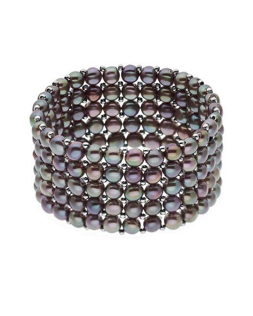 Ateliers Saint Germain Black Bracelet 5 Rows Of Real Freshwater Pearls 4 Mm