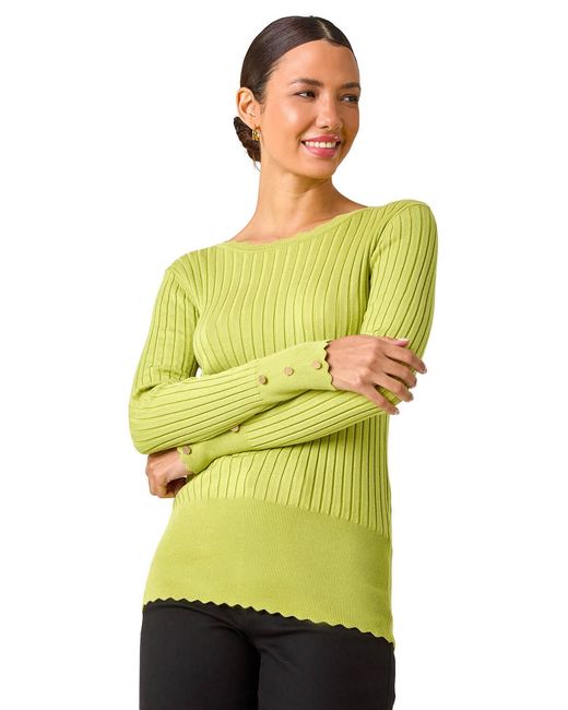 Roman Yellow Button Detail Ribbed Longline Jumper