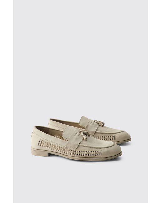 BoohooMAN Natural Faux Suede Weave Loafer for men